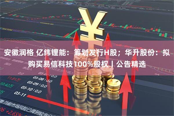 安徽润格 亿纬锂能：筹划发行H股；华升股份：拟购买易信科技100%股权丨公告精选